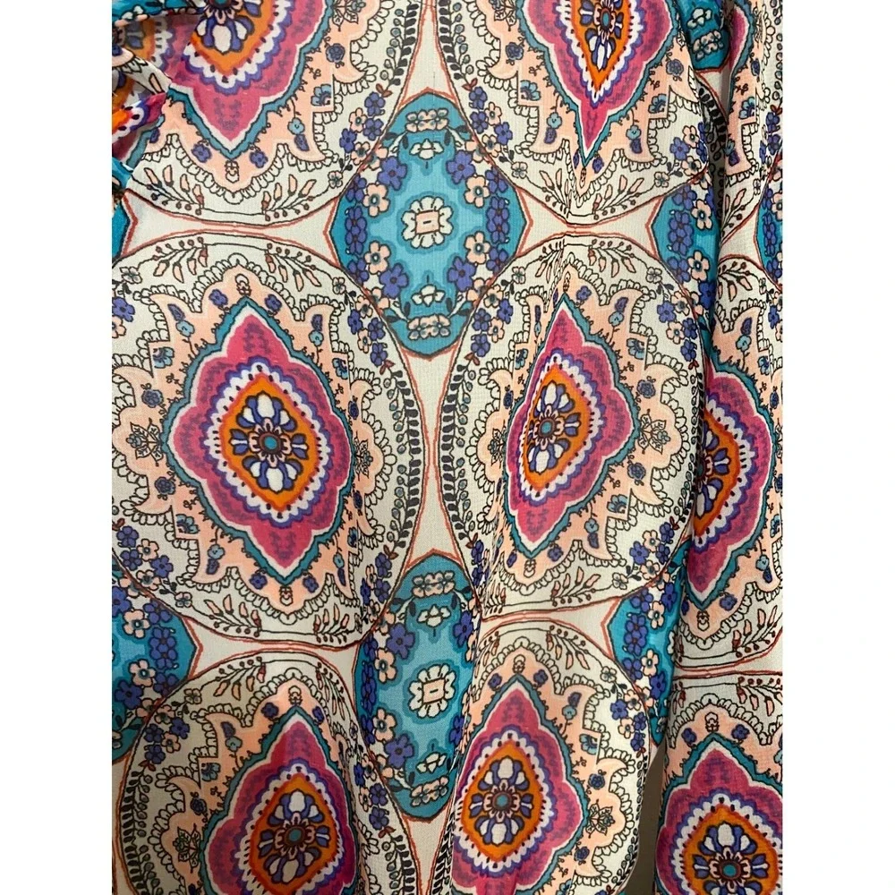 B. Smart Shorts Romper Paisley Lace Up‎ Long Sleeve Blue Pink Womens SZ  7